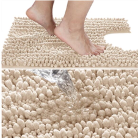 NIP~ Yimobra Bathroom Rug Non Slip, Washable 27"x18" -Ultra Soft, Beige & Coffee - Picture 5 of 13